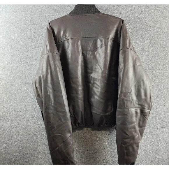 Stampd Faux Leather Oversized Cropped Bomber Jacket Men's L Charcoal Zip Closure
